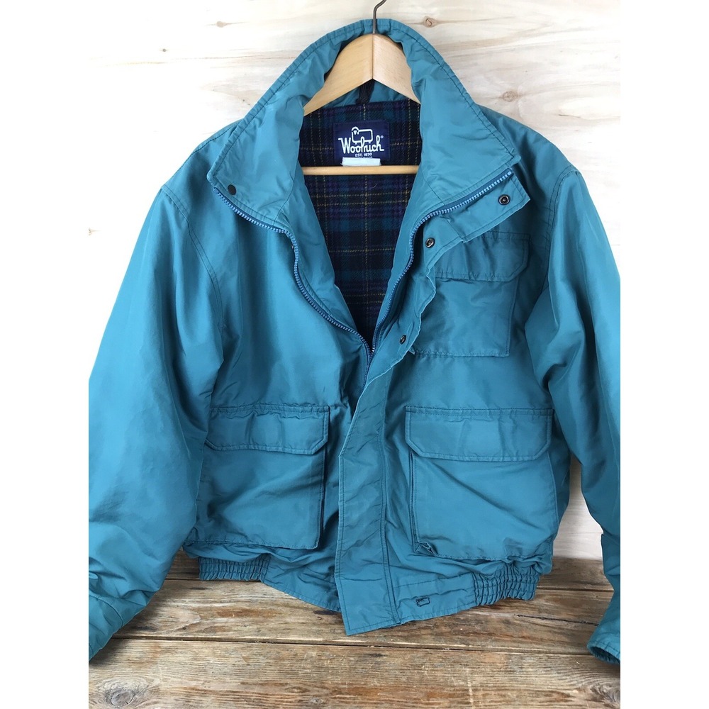 Vintage Woolrich Jacket Mens Sz L Green Hooded Plaid Wool Lined Field Coat USA